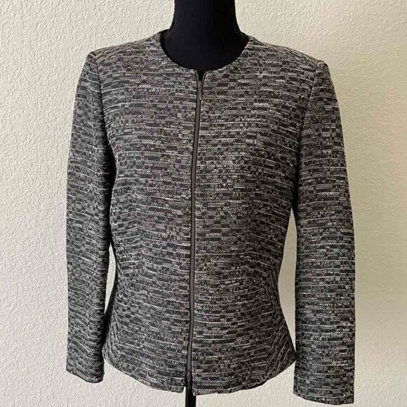 Lafayette 148 Jacket Woven Tweed Zip Classic Career Topper Tan Textured Size 8 - Picture 1 of 11